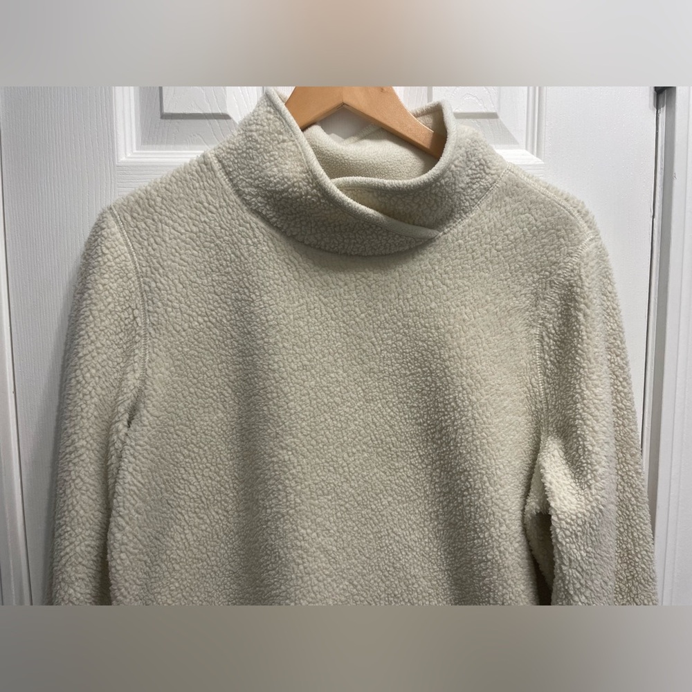 L.L. Bean Women’s Sherpa Fleece Pullover Jacket Sweater Off White Large - Picture 3 of 9